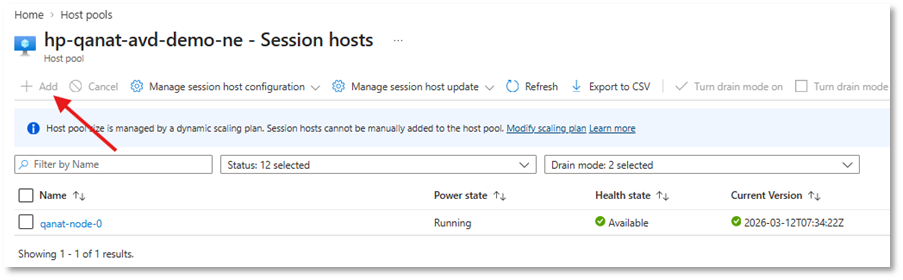 Host Pool estado con un nodo