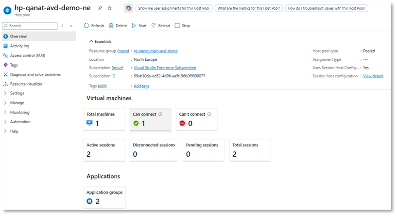 validación comportamiento - Una VM -  2 sesiones