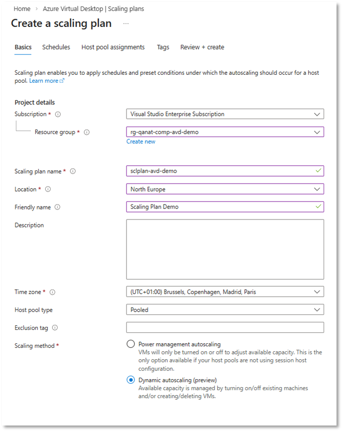 AVD Scaling Plan configuración