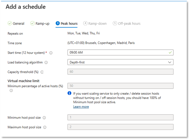 Configuración Peak-Hours AVD