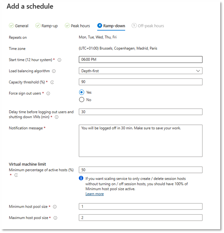 Configuración ramp-down AVD