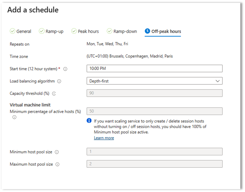 Configuración off-peak AVD